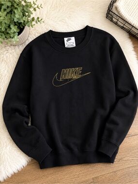 Nike Black Crew Sweatshirt with Gold Swoosh Logo